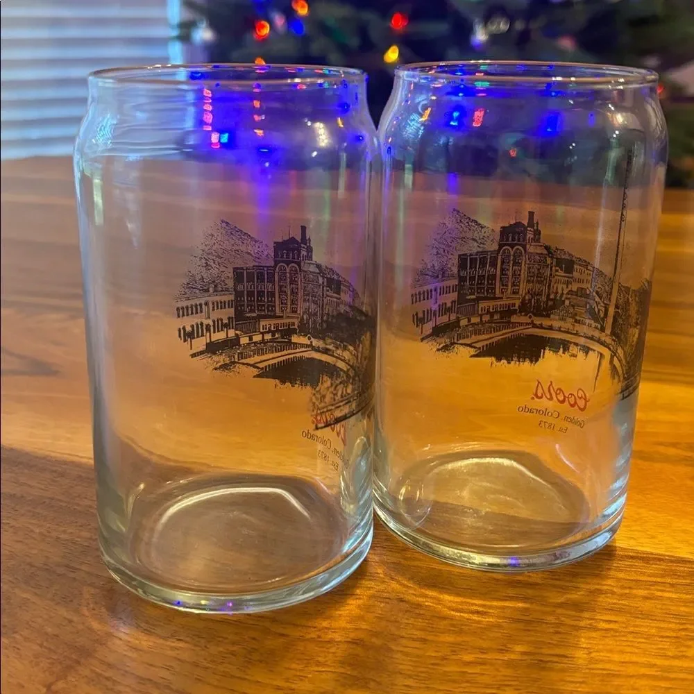 Coors Beer Company Golden Colorado 1873 Pair of Beer Glasses 5.25” Tall 16 ounce